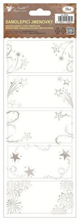 Samolepicí jmenovky na dárky 10 x 29,5 cm se stříbrnou ražbou, 5 ks