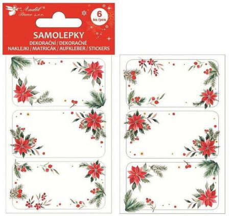 Samolepící Jmenovky na dárky Poinsettie 8 x 12 cm