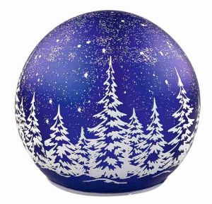 Svítící skleněná koule s motivem krajiny – tmavě modrá, o 12 x 11 cm, teplá bílá, 5 LED, č
