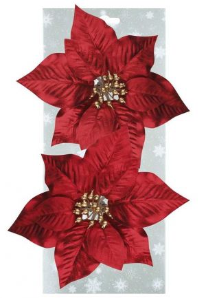 Poinsettie červená 17 cm, 2 ks, na klipu