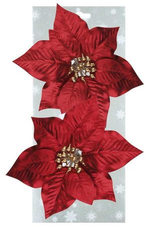 Poinsettie červená 17 cm, 2 ks, na klipu