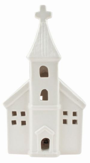 Kostel porcelánový s LED  9 x 16,5 x 6,5 cm na postavení