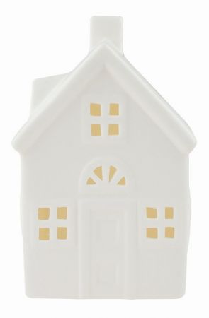 Svíticí porcelánový Domek 8,5 x 13 x 7 cm, teplá bílá, 1 LED, časovač