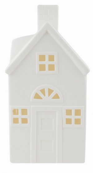 Svíticí porcelánový Domek 11 x 21 x 10 cm, teplá bílá, 1 LED, časovač