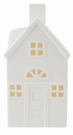 Svíticí porcelánový Domek 11 x 21 x 10 cm, teplá bílá, 1 LED, časovač
