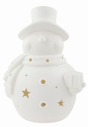 Svíticí porcelánový Sněhulák 11 x 16 x 10 cm, teplá bílá, 1 LED, časovač