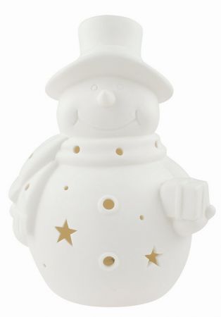 Svíticí porcelánový Sněhulák 11 x 16 x 10 cm, teplá bílá, 1 LED, časovač