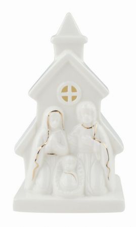 Svíticí porcelánový Betlém 8 x 13 x 5,5 cm, teplá bílá, 1 LED, časovač