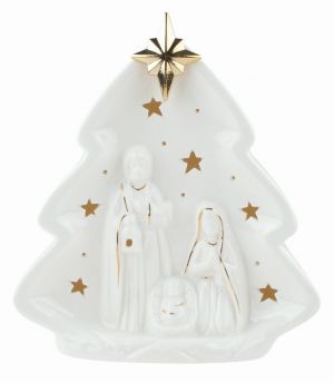 Svíticí porcelánový Betlém s hvězdou 16 x 17 x 8 cm, teplá bílá, 1 LED, časovač