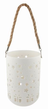 Svíticí porcelánový Válec s motivem Vánoc, o 13 x 18 cm, teplá bílá, 1 LED, časovač, na za