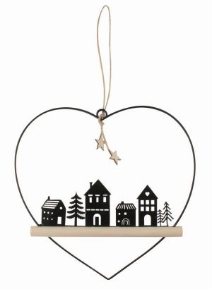 Dekorace Srdce kovové s domky 21,5 x 21 x 1 cm na zavěšení