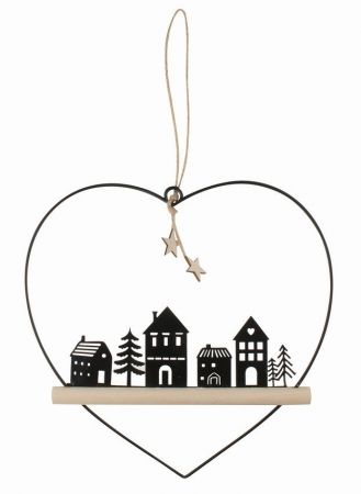 Dekorace Srdce kovové s domky 21,5 x 21 x 1 cm na zavěšení