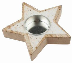 Svícen Hvězda dřevěná se zlatými glitry o 11 x 2 cm