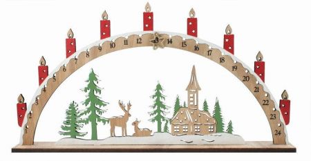 Adventní kalendář Svíčky v oblouku dřevěný 40 x 20,5 x 4 cm