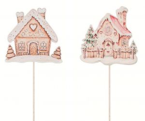 Zasněžené domky dřevěné 8 x 7,5 x 0,5 cm + špejle, 2 ks v sáčku