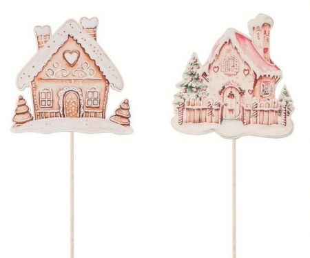 Zasněžené domky dřevěné 8 x 7,5 x 0,5 cm + špejle, 2 ks v sáčku