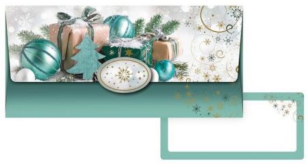 Obálka na peníze Vánoční ozdoby tyrkysová 18 x 8,5 x 0,2 cm