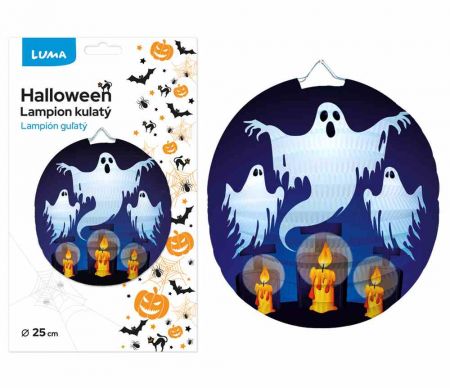 Lampion 25cm kulatý HALLOWEEN duch LUMA