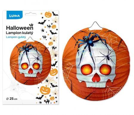 Lampion 25cm kulatý HALLOWEEN lebka LUMA